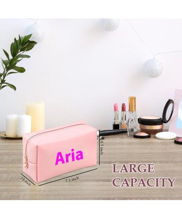 Personalized PU Leather Makeup Bag | Custom Gift for Women | Waterproof Toiletry Pouch for Mom | Pink Cosmetic Travel Bag - Buy Online on GoSupps.com