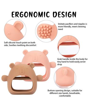 Bite Ring Baby Toys - 2 Pack Dental Aid for 0-12 Months | Glove Biting Toys Gifts for Newborns & Toddlers (Brown + Pink) - Buy Online on GoSupps.com