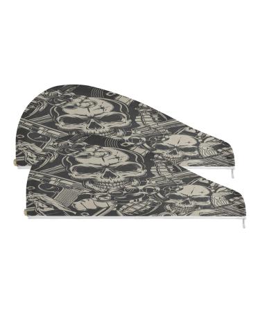 Violence Skull Dry Hair Cap 2 Piece Quick Drying Towel Set with Button Headband Super Absorbent Soft & Comfortable