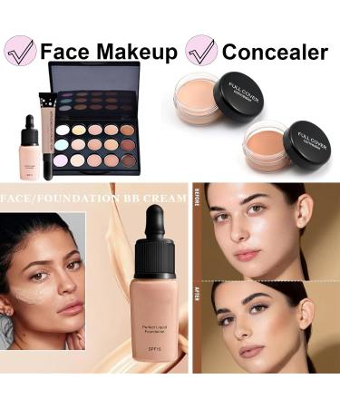 29Pcs All In One Makeup Kit for Women | Beginners Essential Starter Set with Lip Gloss, Concealer, Foundation, Eyeshadow Palette & Brushes - KIT007 - Buy Online on GoSupps.com