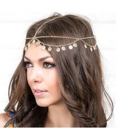 Runmi Head Chain with Zechin Tassels Bridal Headpiece Headband Festival Hair Accessories for Women Girls (Golden) - Buy Online on GoSupps.com