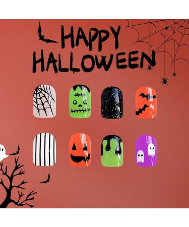 Uitseld Halloween Press On Nails - Full Glossy Nails For Women | Artificial Nails Decorations Short Square Fake Nails Halloween Ghost Press On Nails Natural & Fit False Nails - Buy Online on GoSupps.com
