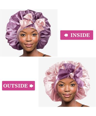 WEIPAO Silk Satin Bonnet - Reversible Double-Sided Sleep Cap for Curly Hair | Taro Purple + Pink - Buy Online on GoSupps.com