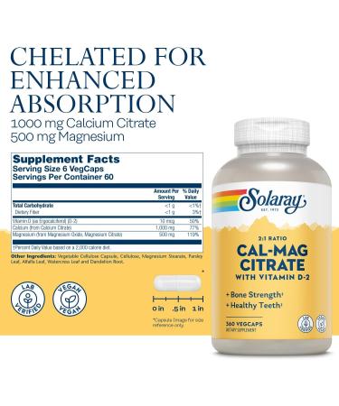 Solaray Calcium Magnesium Citrate 2:1 Ratio with Vitamin D2 - Bone, Muscle & Nerve Support - 360 VegCaps - Buy Online on GoSupps.com