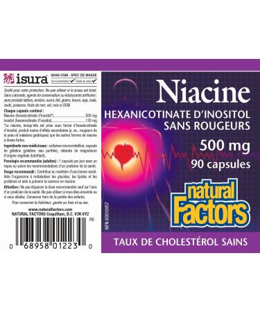 Natural Factors No Flush Niacin 500 mg - 90 Capsules for Heart Health & Cholesterol Support - Buy Online on GoSupps.com