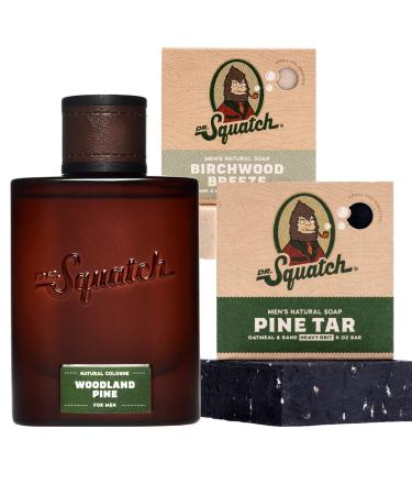 Dr. Squatch Men's Cologne and Natural Bar Soap - Woodland Pine Natural Cologne and Pine Tar and Birchwood Breeze Men's Bar Soap - Smell rugged  woodsy  and strong - Natural Cologne for men Wooland Pine  Pine Tar  Birchwo...