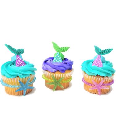 Mermaid Cupcake Toppers Party Favors Supplies- 12 Cupcake Boxes 12 Tail Rings 12 Star Fish Bracelets Birthday Candles and Birthday Button - Buy Online on GoSupps.com