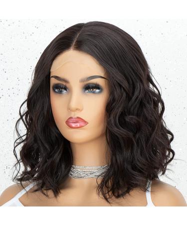 K'ryssma Short Bob Lace Front Wig 14 Black Natural Wave T-Part Synthetic Hair Wig for Black Women - Glueless Shoulder Length Wavy Hair - Buy Online on GoSupps.com