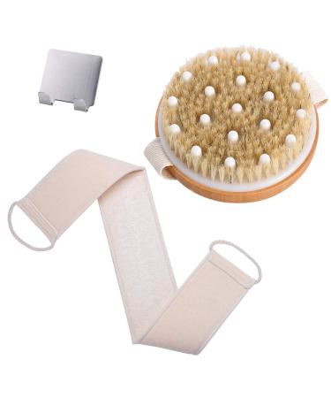 Dry Body Brush Exfoliating Back Scrubber Brushing Body Brush for Cellulite and Blood Flow Lengthened Natural Loofah Exfoliating Body Scrubber for Shower