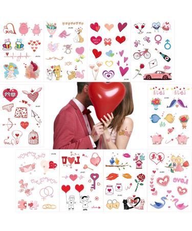 Fanoshon Love Heart Temporary Tattoos for Adults Teens  10 Sheets Romantic Cartoon Sweet Love Couples Fake Body Tattoo Stickers for Valentine's Day Women Wedding Party Christmas Gift Party Favors
