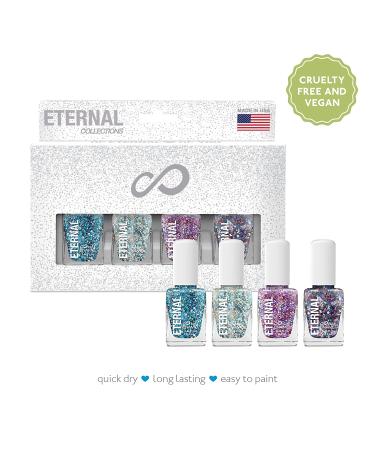 Eternal Collection: 4-Piece Quick Dry Clear Glitter Nail Polish Set - Long Lasting & Shiny Finish (Confetti Party) - Buy Online on GoSupps.com