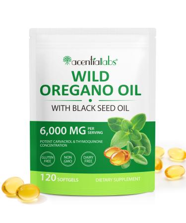NIFEISHI Oil of Oregano with Black Seed Oil 2 in 1 6000mg Oregano Oil Capsules Organic 165mg Carvacrol Easy to Swallow Plant Based Non-GMO Gluten Free & Immune Support - 120Count