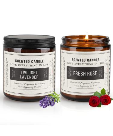 Candles for Home Scented, 14.4 oz Lavender Scented Candles, Sandalwood Rose Candles, 2 Pack Candles Gifts for Women, Large Candles Set Gifts for Mothers Day, Birthday, Christmas Rose & Lavender