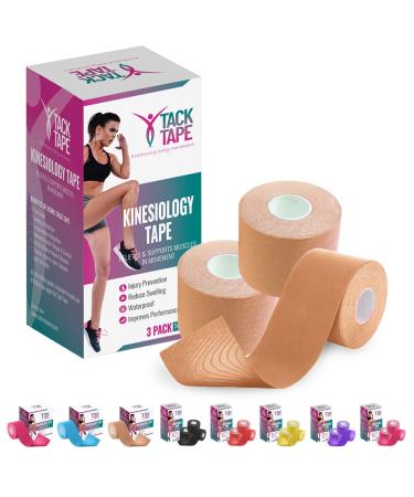 Kinesiology Tape Sensitive Skin - 16ft Uncut K Tape Roll | Sports Tape Athletic Tape for Injuries | Kinesio Tape Waterproof - Latex Free Kinetic Tape for Knees  Joints  face & Muscles Nude Large Box (3 Rolls)