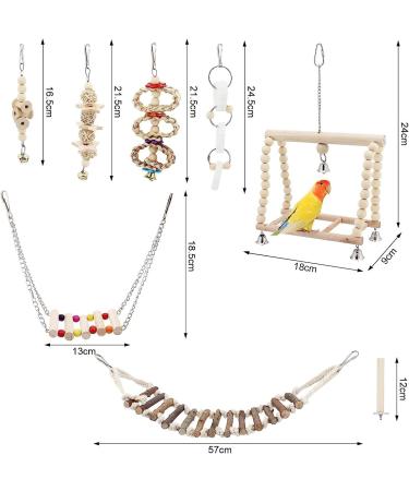 Taecoool 8-Part Wooden Parrot Toys - Natural Chewing & Hanging Bell for Cockatiels Finches & Small Parrots - Buy Online on GoSupps.com