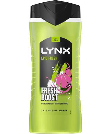 Lynx Epic Fresh Shower Gel. Fresh boost with Grapefruit & Tropical Pineapple.500ml Lynx Epic Fresh Shower Gel100% plant-based moisturisers that leave the skin silky to the touch