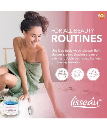 Lisseau Fluffy Whipped Soap with Shea Butter | Berry Blossom | 190g | Ideal as Body Wash Shower Fluff Shower Cream Shaving Cream & Bubble Bath Soap + SOL Sticker - Buy Online on GoSupps.com