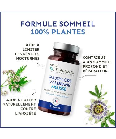 Passionflower Valerian | 100% Plant-Free Sleep Formula | With Melatonin Free | With Melissa for Fast Sleep/Repairing Sleep | 90 Capsules | Made in France | Terravita - Buy Online on GoSupps.com