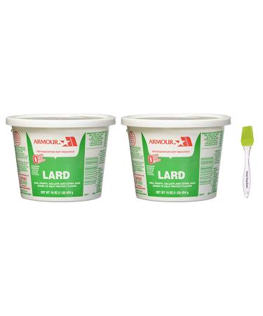 Armour Lard Star Tubs 16 oz (Pack of 2) Bundle with PrimeTime Direct Silicone Basting Brush in a PTD Sealed Bag