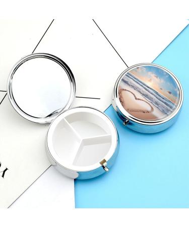 Portable Heart-Shaped Pill Box with 3 Compartments Romantic Beach Design Travel Organizer for Purse & Pocket - Buy Online on GoSupps.com
