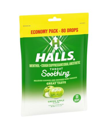 Halls Throat Soothing Green Apple Cough Drops Economy Pack 80 Drops - Buy Online on GoSupps.com