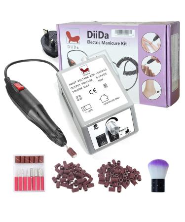 DiiDa Professional Electric Manicure Drill Set Acrylic Nail Gel Polish Remover Electric Nail Files Pedicure Kit with  100pcs Sand Bands+1 Powder Brush