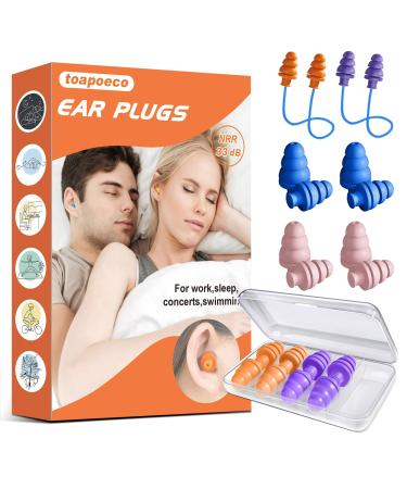 Ear Plugs for Sleeping Noise Cancelling Reusable Earplugs for Sleeping Concert Snoring Travel Comfortable Type 33dB Highest NRR 8 Pairs 4 Colors1