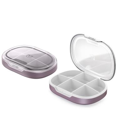 Pill Organizer Pill Box 2 Pack Small Pill Case for Purse & Pocket Daily Medicine Vitamin Pill Box Fish Oil Box Supplement Box 2 Pcs (Six-Compartment) (Russet)