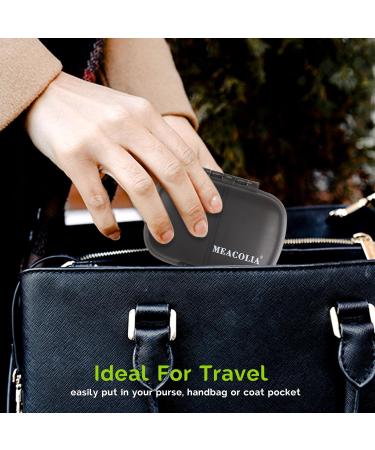 MEACOLIA Travel Pill Organizer - Portable Daily Pill Box with 8 Compartments for Vitamins Supplements & Medicines - Easy Open Design (Clear Black - Buy Online on GoSupps.com
