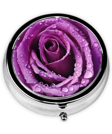 Purple Rose Mini Round Pill Box | 3 Compartment Travel Organizer | Portable Medicine Case for Pocket & Home - Buy Online on GoSupps.com