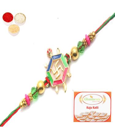 Ghasitaram Gifts Rakhi for Brother Rakhis Online - Blessings of The Divine Power for My Brother Rakhi with 200 GMS of Kaju katli