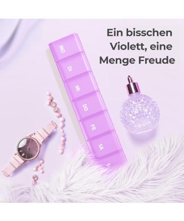 Auvon 7-Day Pill Organizer Box | BPA-Free Portable Medication Case | Improved Open Design for Vitamins & Fish Oil - E-Violet - Buy Online on GoSupps.com