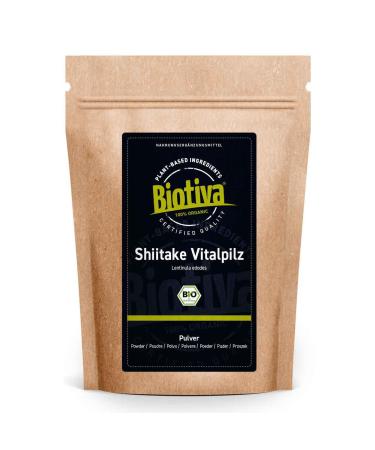 Biotiva Organic shiitake mushroom powder 125 g - 100% organic - Shii-Take - Lentinula edodes - vital mushroom - without additives - filled and certified in Germany.