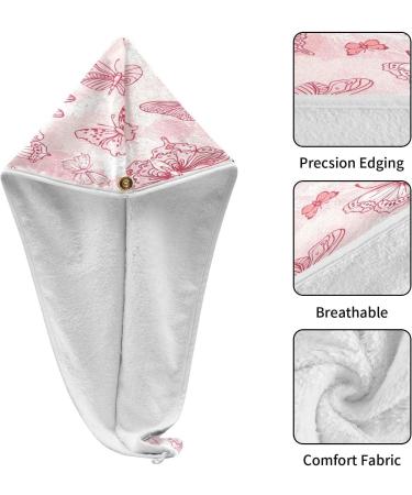 Pink Butterflies Dry Hair Cap Set | 2 Piece Quick Drying Towel & Button Headband | Super Absorbent & Soft - Buy Online on GoSupps.com