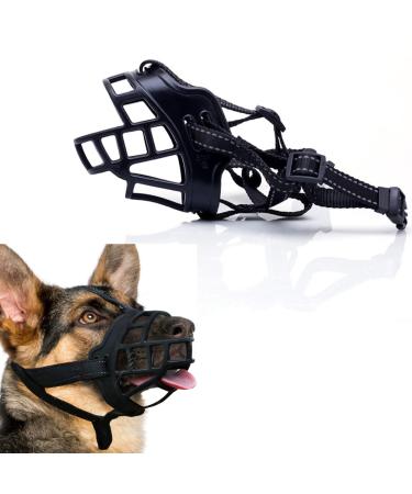 Dog Muzzle Soft Rubber Safe Basket Breathable Muzzles Adjustable Straps for Small Medium Large Dogs Allows Drinking and Panting Anti-Biting Barking and Chewing Mouth Cover (XL-6 Black) XL-6 Black