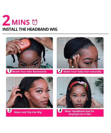 18 Inch Straight Human Hair Headband Wig for Black Women - Glueless, Brazilian Virgin Hair Machine Made Wig - Natural Black, 150% Density - Buy Online on GoSupps.com