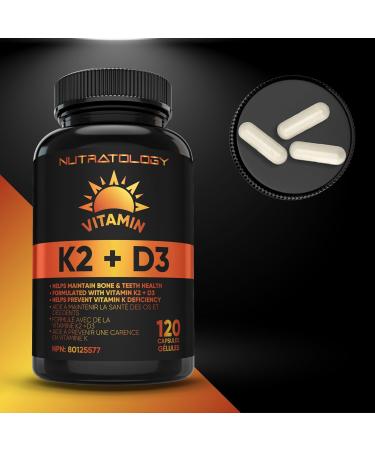Vitamin K2 + D3 Highest Potency 120MCG/1000 IU - 120 Capsules - Helps Maintain Bone & Teeth Health - Formulated With MK-7 For Best Results - Immune System Support - Made In Canada 120 count (Pack of 1) - Buy Online on GoSupps.com