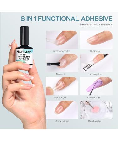 Morovan Builder Gel for Nails - 8-in-1 Clear Adhesive Hard Gel for Nail Extensions & Strengthening | Perfect for Rhinestones - Buy Online on GoSupps.com