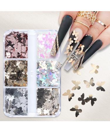 Woration 6 Grids Metallic Butterfly Glitters Nail Art Sequin Ornament Nail Art DIY Decorations Sparkle Colorful Confetti Holographic Butterflies Shape Flakes Accessories Style D - Buy Online on GoSupps.com