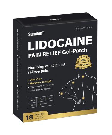 Sumifun 4% Lidocaine Pain Relief Patches - 18 Count Patches for Back Shoulder Muscle Joints Knee Pain Relief - Lower Back Pain Relief Products - Pain Patches Maximum Strength Lidocaine 1 Count (Pack of 18)