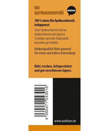  Wohltuer Apricot Kernel Oil Organic Cold Pressed 250ml - Intensive Skin Care - 100% Natural Cosmetics - Vitamin E for Skin - Buy Online on GoSupps.com