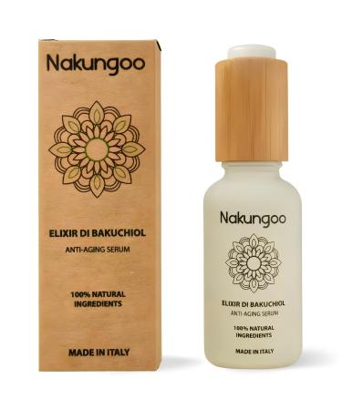 Nakungoo Bakuchiol Elixir vegan alternative with retinol vitamin A facial serum against imperfections wrinkles and spots made in Italy 100 natural ingredients with coenzyme Q10
