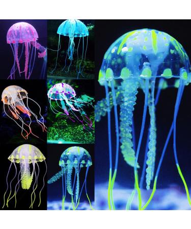 Uniclife 6 PCS Colorful Jellyfish Ornament with Glowing Effect Imitative Aquarium Decoration Addition Realistic Silicone Floating Decor for Fish Tank Landscape Light/Dark Colors Light Colors