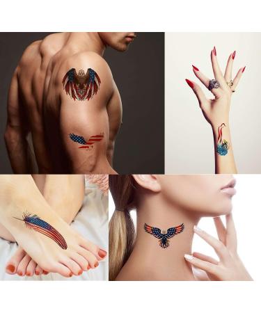 Eagle Temporary Tattoos Set - 10 Sheets for Men and Women, USA Flag Designs, Independence Day Theme - Ideal for Neck, Arms, Hands, and Legs - Buy Online on GoSupps.com