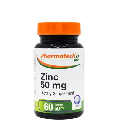 Zinc 50 mg Immune Support Supplement Elemental Zinc Chelated Gluconate Mineral Antioxidant for Man and Woman Health Acne Easy to Swallow 60 Tablets by Pharmatech