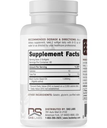 Bucked Up Black Seed Oil 1000mg Per Serving (Black Cumin Seed Oil) Essentials (60 Servings 120 Softgels) - Buy Online on GoSupps.com