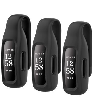 HSWAI 3-Pack Clips Replacement for Fitbit Inspire 2, Soft Comfortable Silicone Clip 360Protection Holder Accessory Compatible with Fibit Inspire 2 black/ black/ black