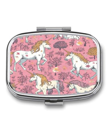 Pill Box Unicorns Print 2 Compartment Medicine Pill Case Pill Organizer Decorative Metal Portable Pill Box for Pocket Or Purse