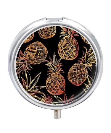 Pill Box Pill Case 3 Compartment Travel Pill Box with Pineapple Pattern Printing Small Pill Box Portable Medicine Pill Case Pill Organizer for Purse & Pocket for Travel Handbag (Round)