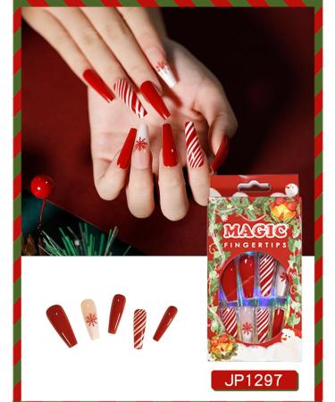 24Pcs Red Snow Christmas Fake Nails - Press On Coffin Ballerina Full Cover with Nail Glue - False Nails for Women Girls DIY Manicure - Buy Online on GoSupps.com